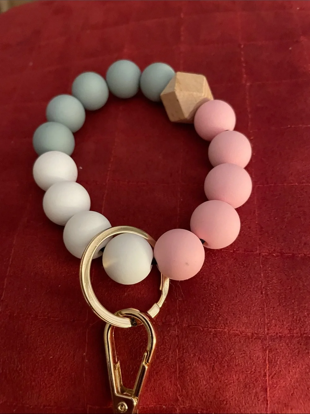Beaded Pink & Gray Wristlet Keychain with Tassel
